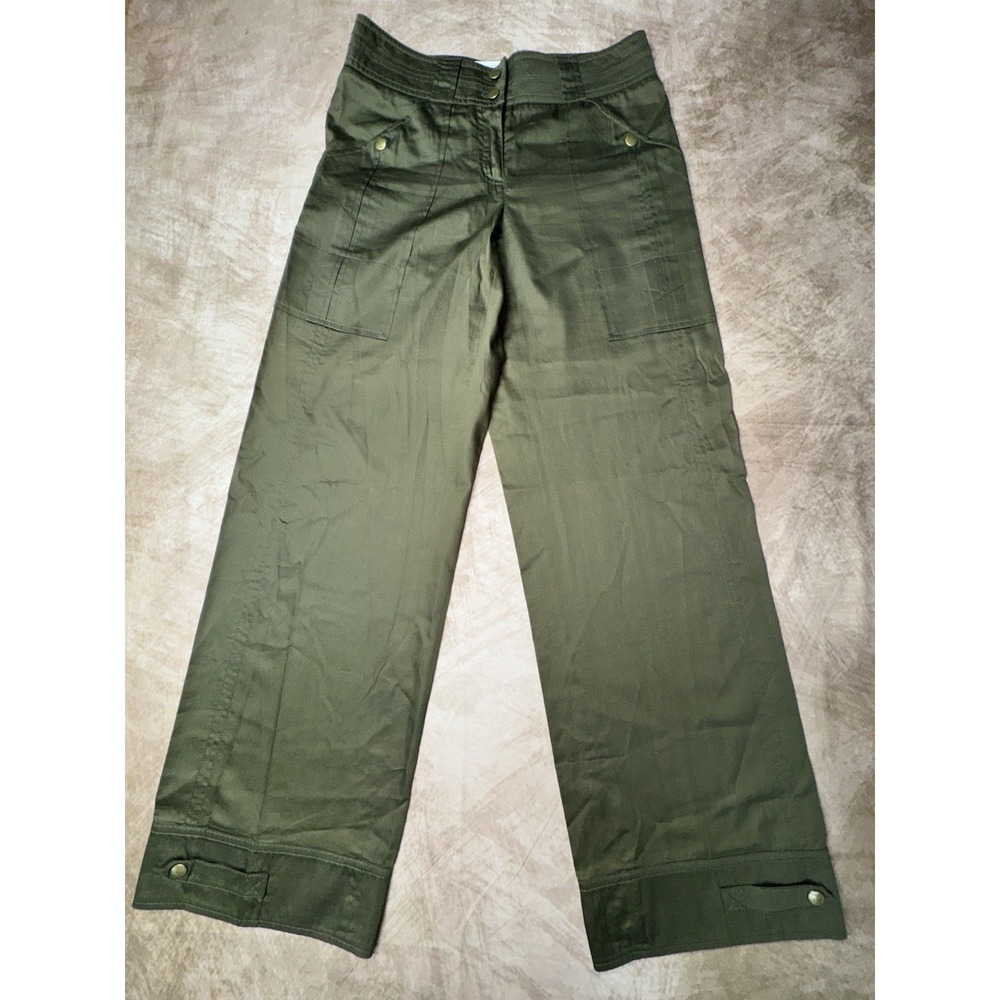Diane von Furstenberg Womens Green Wide Leg Trousers Pants Size 2 Button Leg